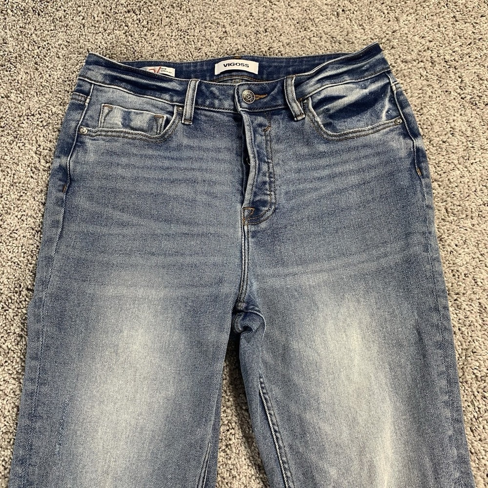 Vigoss Stevie Crop Straight Leg Jeans Womens 30 Blue Denim Distressed Button Fly - Picture 2 of 12
